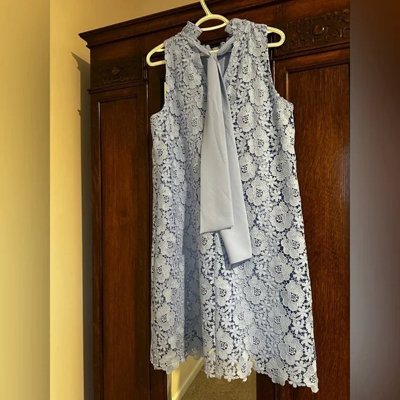 Anne Klein Blue Sleeveless Ruffle Mock Neck Dress - Picture 7 of 11